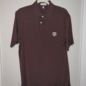 Men's Striped Polo Shirt - Maroon and White - Texas A&M